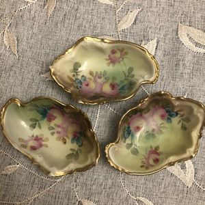 Vintage Hand painted Rose China Dishes - set of 3